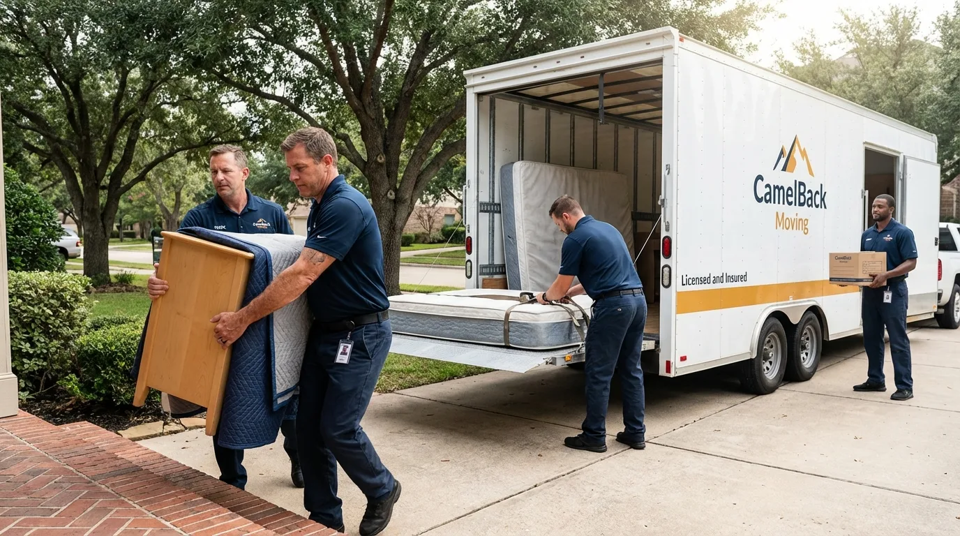 Crew loading residential truck for cross-state move from Cherokee Village, AR