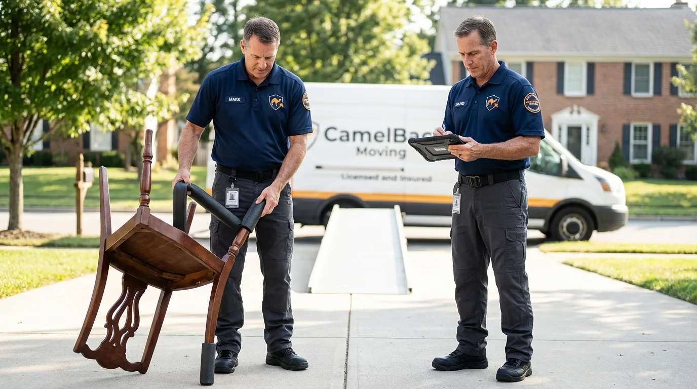 Movers inspecting furniture for damage prevention before loading in Cherokee Village, AR